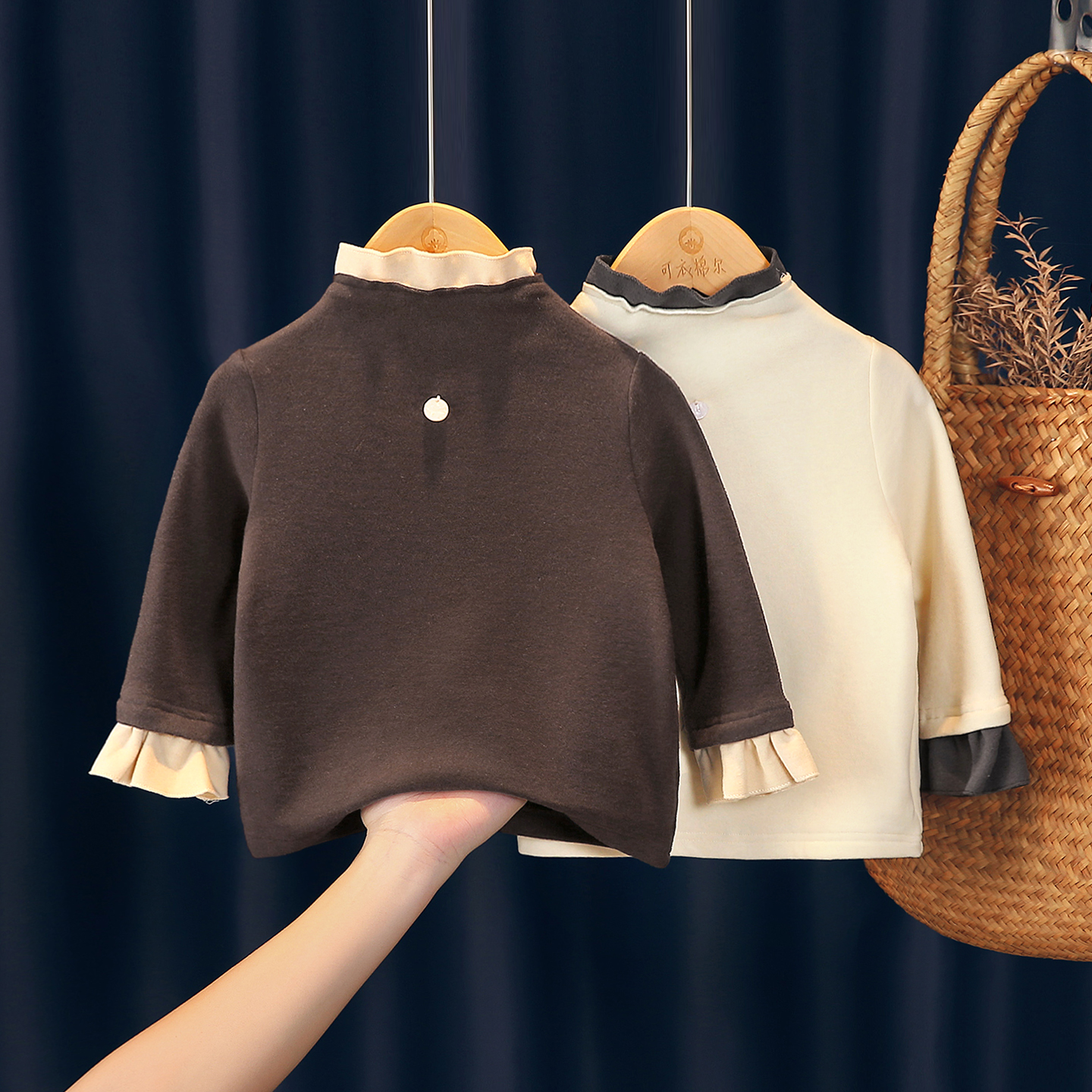 女童打底衫秋冬季加厚保暖内搭宝宝德绒t恤衫儿童半高领纯色上衣