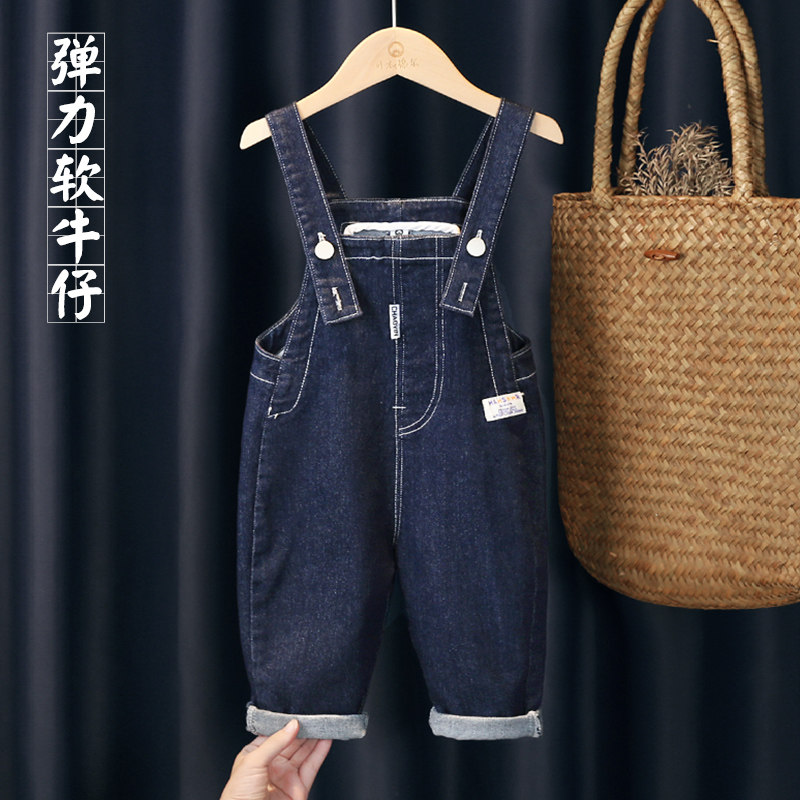 女童牛仔背带裤春秋季2024新款小女孩洋气纯棉宝宝软牛仔连体裤