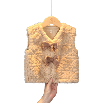 韩版秋冬蝴蝶结毛毛马甲