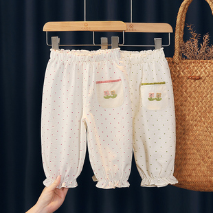 儿童冰丝绵夏裤 女童裤 小女孩洋气好看宽松防蚊裤 子夏薄款 2025新款