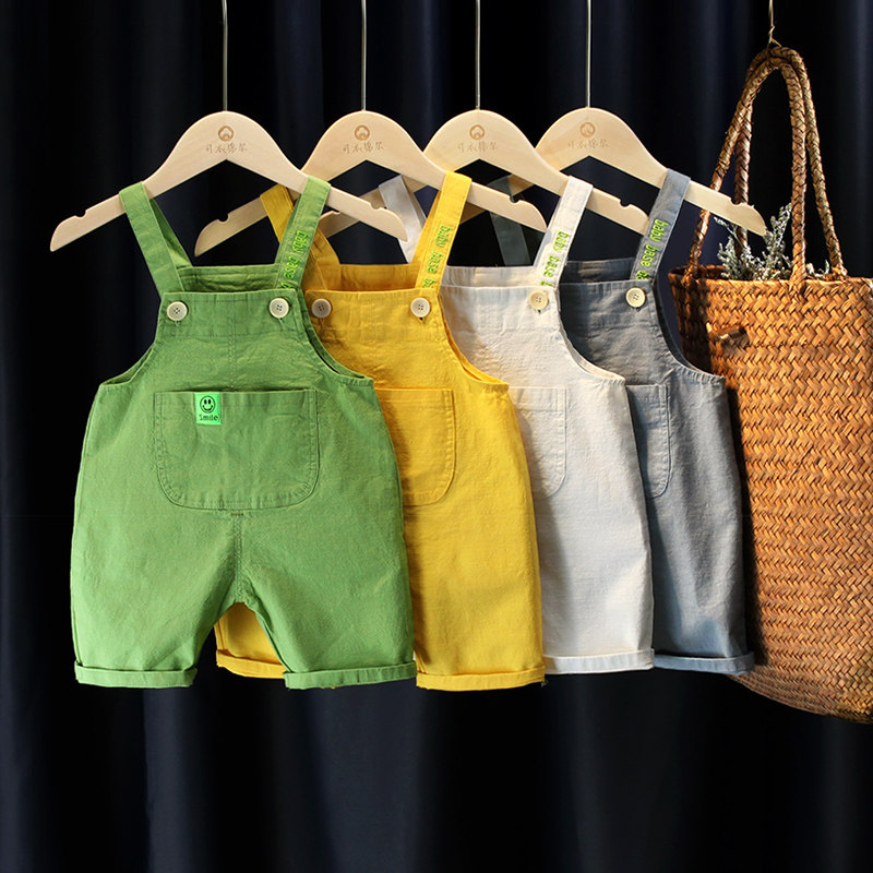 宝宝背带裤夏季薄款可开裆男童纯棉弹力背带短裤女小童休闲连体裤