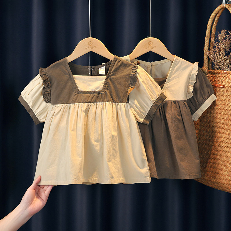 女童衬衫夏季2025新款森系女孩纯棉短袖上衣女宝宝宽松纯棉娃娃衫