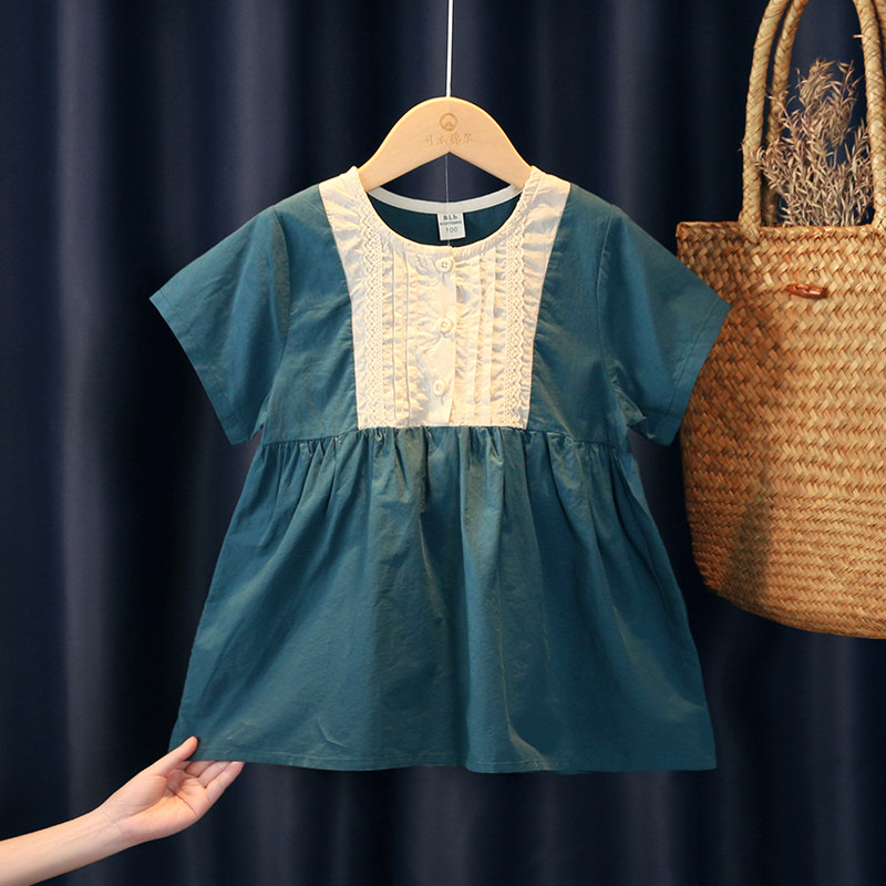 女童连衣裙夏季短袖小女孩洋气好看儿童法式上衣女宝宝纯棉衬衫