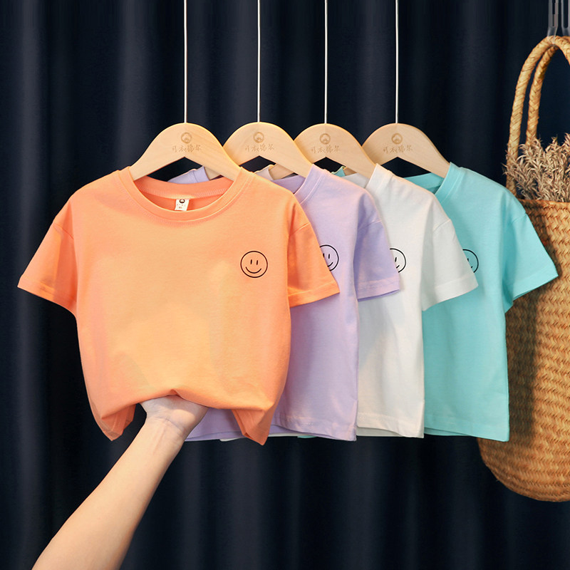 宝宝短袖t恤纯棉夏季薄款男童宽松体恤衫纯色女 小童婴儿洋气半袖