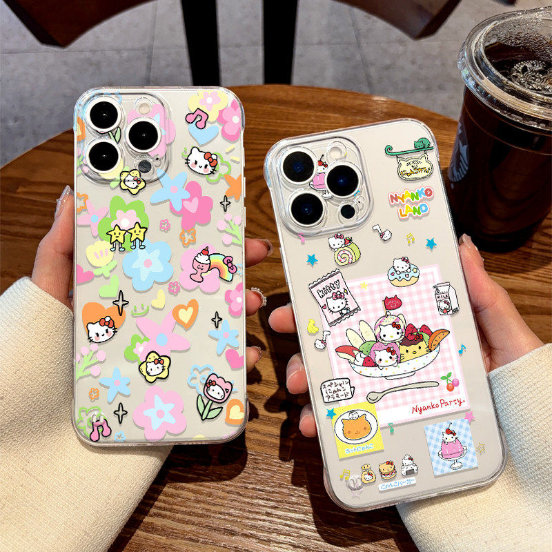 x200s花束凯蒂猫15Plus透明12高级感iPhone16手机壳硬小米17少女心适用苹果14无边框13ProMax超薄荣耀500可爱