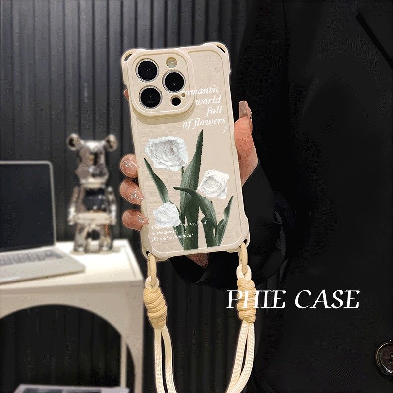 红米TURBO4手机壳软14ProMax小清新艺术花朵iPhone15四角开孔13斜挎手腕挂绳苹果16plus透明iqooz9适用防摔12