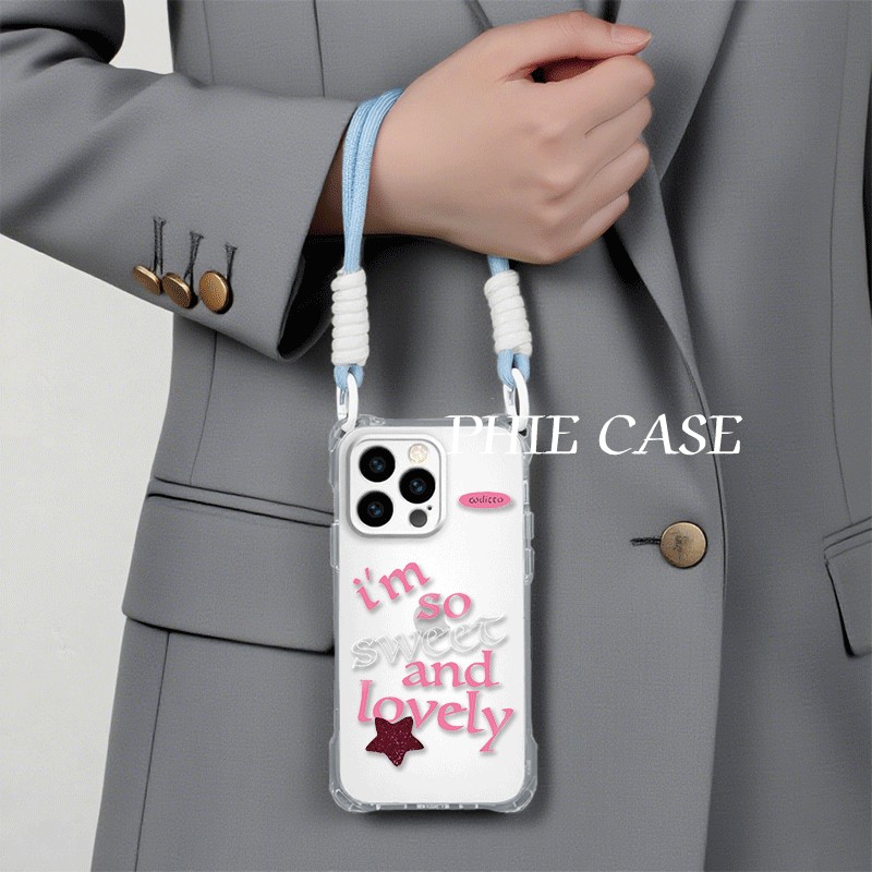一加ACE5英语五角星苹果14四角开孔iPhone13斜挎16透明15plus手机壳软红米k80手腕挂绳12ProMax适用x100s防摔