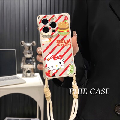 荣耀x70i少女心苹果12四角开孔13透明16ProMax适用防摔15手机壳软大厨M记凯蒂猫iPhone14plus斜挎手腕挂绳a58