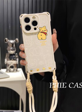 iPhone16plus四角开孔13满屏维尼熊斜挎适用防摔12ProMax手腕挂绳透明苹果15手机壳软华为NOVA14可爱荣耀x70i