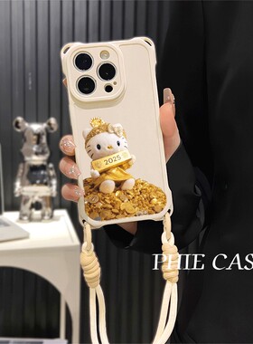 OPPOReno13斜挎手腕挂绳12ProMax适用2025凯蒂猫iPhone16防摔透明15plus手机壳软14四角开孔苹果11可爱k80pro