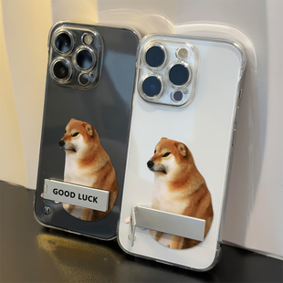 八嘎呀路柴犬15Plus透明12手机壳带支架iPhone16手机壳硬17网红荣耀500适用苹果14无边框13ProMax超薄VIVOs50