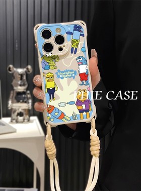 16plus透明适用VIVOIQOOneo9防摔15手机壳软14四角开孔13斜挎iPhone卡通手腕挂绳苹果12ProMax可爱比奇堡居民