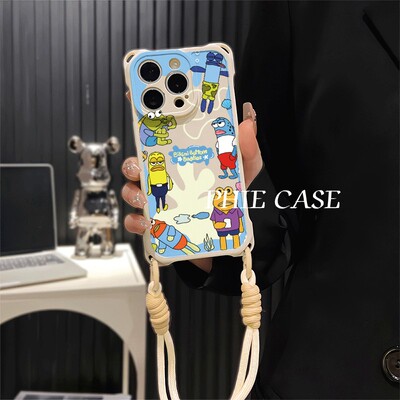 16plus透明适用VIVOIQOOneo9防摔15手机壳软14四角开孔13斜挎iPhone卡通手腕挂绳苹果12ProMax可爱比奇堡居民
