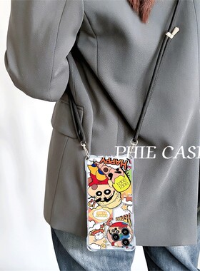 华为NOVA12适用防摔15plus动感超人小新苹果16斜挎手腕挂绳红米TURBO4手机壳软iPhone14四角开孔13ProMax透明