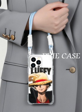 透明15plus手机壳软14潮酷帽子路飞四角开孔苹果13斜挎手腕挂绳12ProMax适用iPhone16防摔荣耀300卡通红米k80