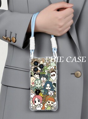 荣耀MAGIC7透明15plus手机壳软14四角开孔13ProMax满屏罗小黑战记iPhone16斜挎手腕挂绳苹果12适用a5卡通防摔