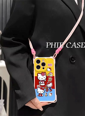 17ProMax适用春日小熊kt猫OPPOFindx9四角开孔iPhone13透明苹果16斜挎手腕挂绳14防摔15plus手机壳软12卡通a5