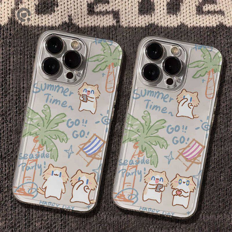 iPhone12pm可爱VIVOIQOO15苹果13小众透明小米17ProMax笔芯椰树涂鸦月薪猫创意OPPORENO16软适用14PLUS手机壳