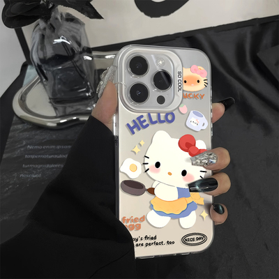 红米K90MAX可爱iPhone17彩银卡通苹果14高级感OPPORENO15C手机壳硬13ProMax适用16plus创意煎蛋KT猫VIVOX300S