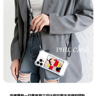 iPhone13透明苹果16e红衣小新华为NOVA14防摔15plus卡通荣耀500手机壳软12四角开孔斜挎手腕挂绳17ProMax适用