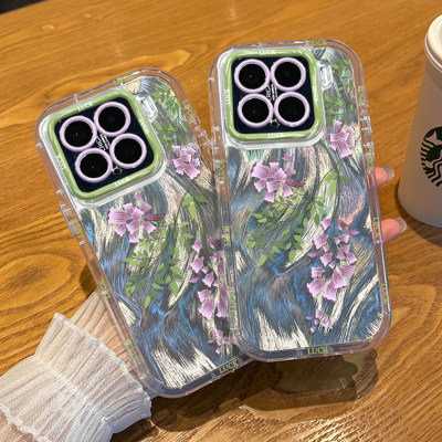 iPhone17泡芙羽纱13ProMax一枝绿叶花苹果15小清新华为Pura90适用14Plus少女心荣耀POWER2手机壳软16ins风s50