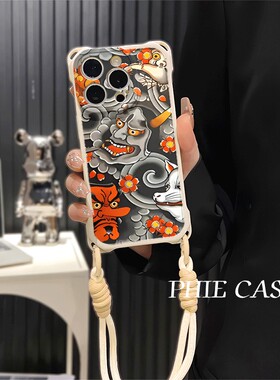 OPPOReno13斜挎手腕挂绳12ProMax适用真我gt7pro创意魔鬼iPhone16防摔透明15plus手机壳软14四角开孔苹果11pm