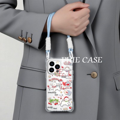 草莓小羊iPhone15手机壳软14四角开孔13斜挎手腕挂绳苹果16plus透明适用防摔12ProMax少女心荣耀x70i可爱x200