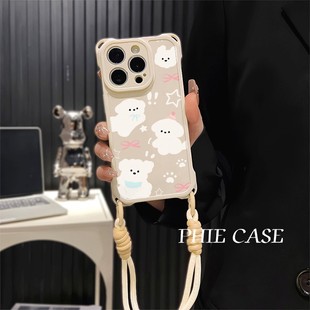 一加ACE6蝴蝶结小狗17ProMax适用iPhone15plus手机壳软四角开孔13透明苹果16斜挎手腕挂绳OPPOReno14防摔可爱