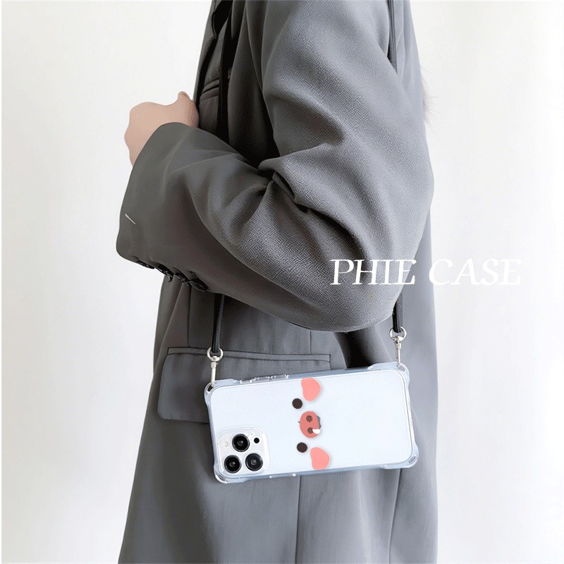 苹果13斜挎手腕挂绳12ProMax适用华为Mate60鼻涕小猪iPhone16防摔透明15plus手机壳软14四角开孔a58可爱x10s0