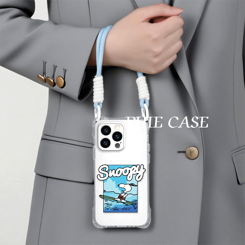 iPhone14冲浪史努比四角开孔苹果13斜挎手腕挂绳OPPOReno12适用16ProMax防摔透明15plus手机壳软x200可爱a58x