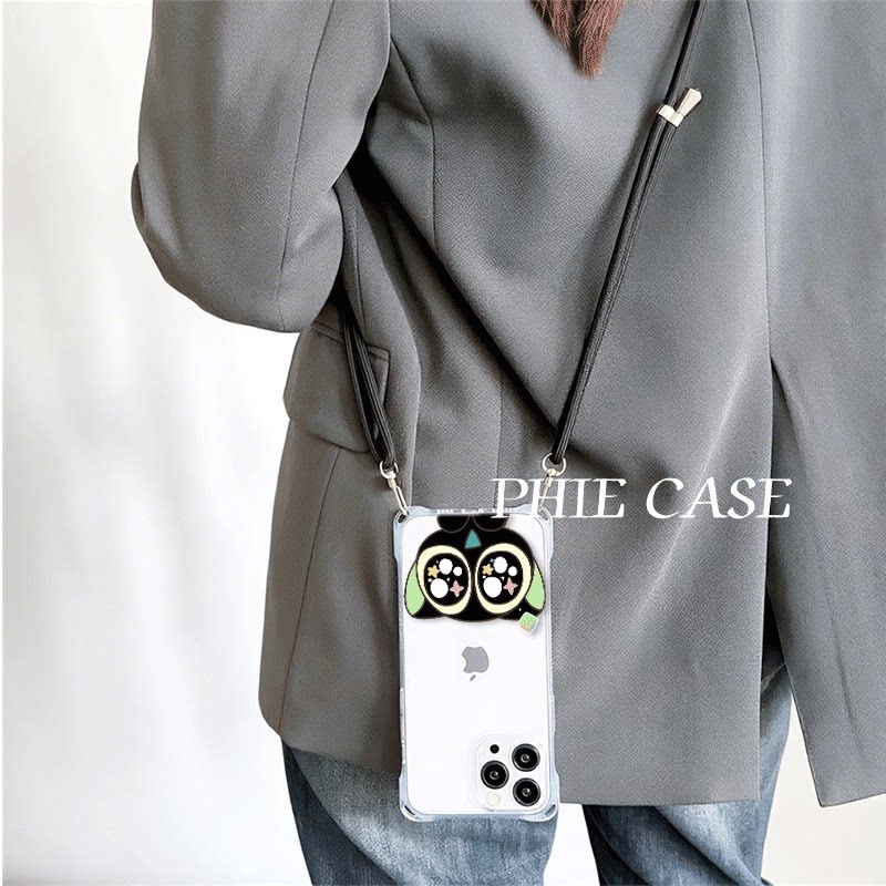 红米note14防摔15plus手机壳软12ProMax适用y500星星眼罗小黑iPhone17四角开孔13透明苹果16斜挎手腕挂绳a58x