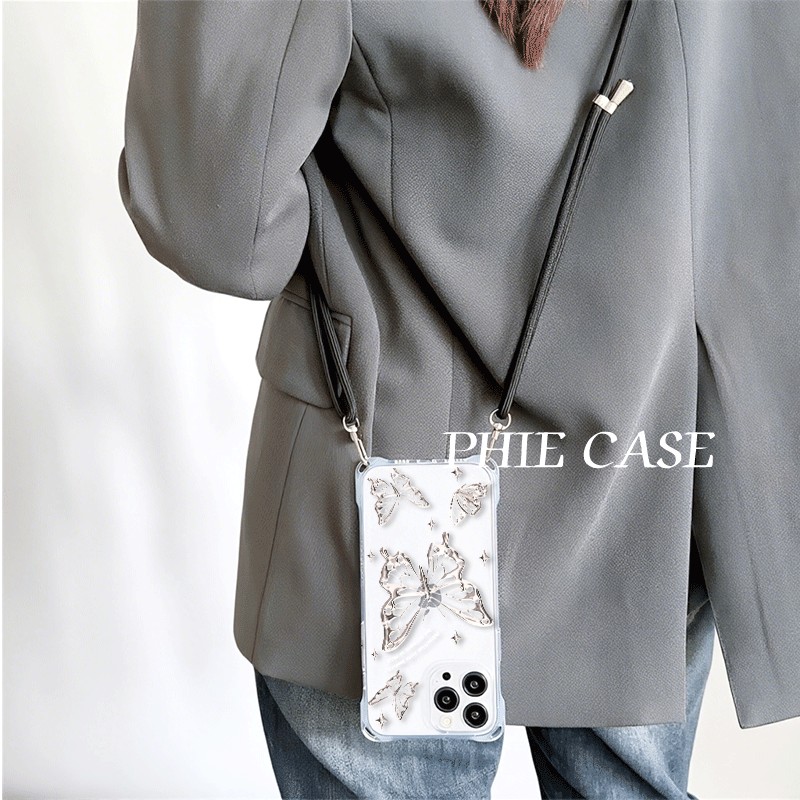 华为NOVA13斜挎手腕挂绳12ProMax适用ins风蝴蝶iPhone16防摔透明15plus手机壳软14四角开孔苹果11少女心x10s0