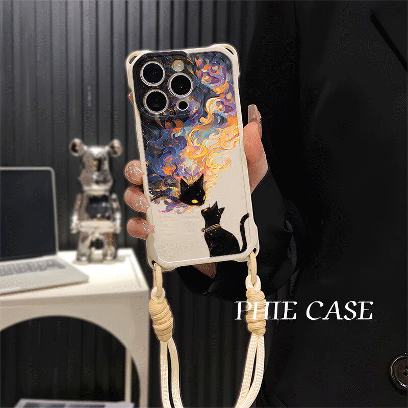 红米note14四角开孔13斜挎手腕挂绳苹果16plus透明iPhone15手机壳软适用防摔12ProMax艺术亲吻猫咪x200艺术a5