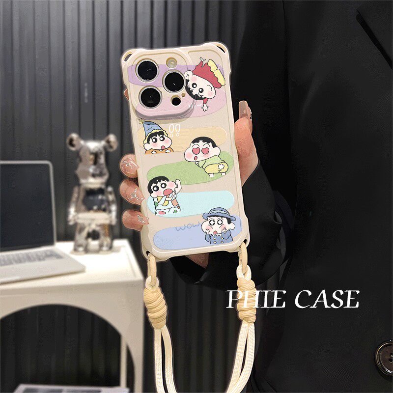 15plus手机壳软iPhone14四角开孔13ProMax透明华为Mate70蜡笔小新苹果16斜挎手腕挂绳12适用17防摔x200卡通a5