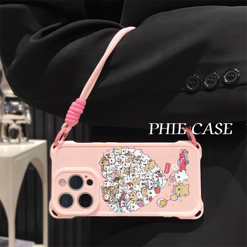 iPhone16防摔透明15plus手机壳软14爱心线条小狗红米TURBO4四角开孔苹果13斜挎手腕挂绳12ProMax适用x90s可爱