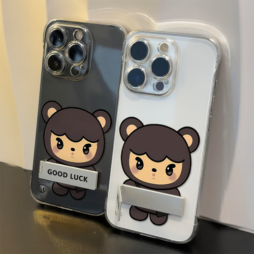 金钟仁卡通动物iPhone13卡通真我NEO8硬17ProMax适用15透明12无边框创意苹果16plus带支架14超薄高级感手机壳