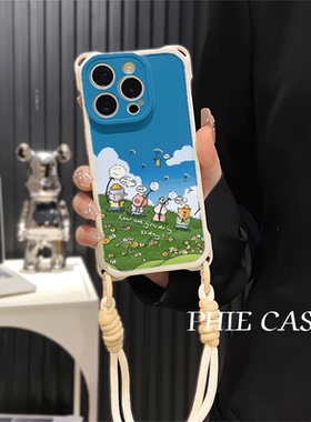 苹果15plus手机壳软12ProMax适用草坪动物16斜挎手腕挂绳14防摔iPhone17小清新VIVOy500四角开孔13透明荣耀GT