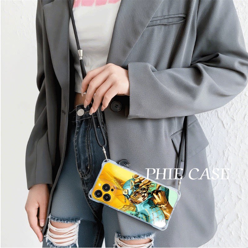 15plus手机壳软12ProMax适用jojo迪亚哥iPhone17四角开孔华为NOVA13潮酷荣耀gt透明苹果16斜挎手腕挂绳14防摔