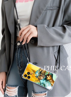 15plus手机壳软12ProMax适用jojo迪亚哥iPhone17四角开孔华为NOVA13潮酷荣耀gt透明苹果16斜挎手腕挂绳14防摔