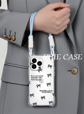 华为NOVA13斜挎苹果16透明15plus手机壳软14ProMax四角开孔iPhone手腕挂绳12适用一加ACE5防摔红米TURBO4女款