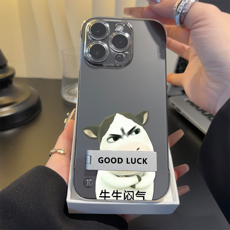 牛生闷气iPhone13硬14ProMax创意适用16透明真我NEO8无边框个性12pm苹果15plus带支架小米17超薄高级感手机壳
