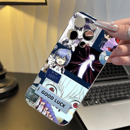 苹果13动漫无边框硬iPhone15透明EVA绫波丽拼接带支架适用苹果14PLUS超薄华为NOVA16PRO高级感手机壳17ProMax
