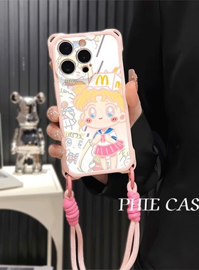 一加ACE6四角开孔13透明苹果16斜挎手腕挂绳14防摔15plus手机壳软12ProMax适用M记美少女战士iPhone17可爱s30