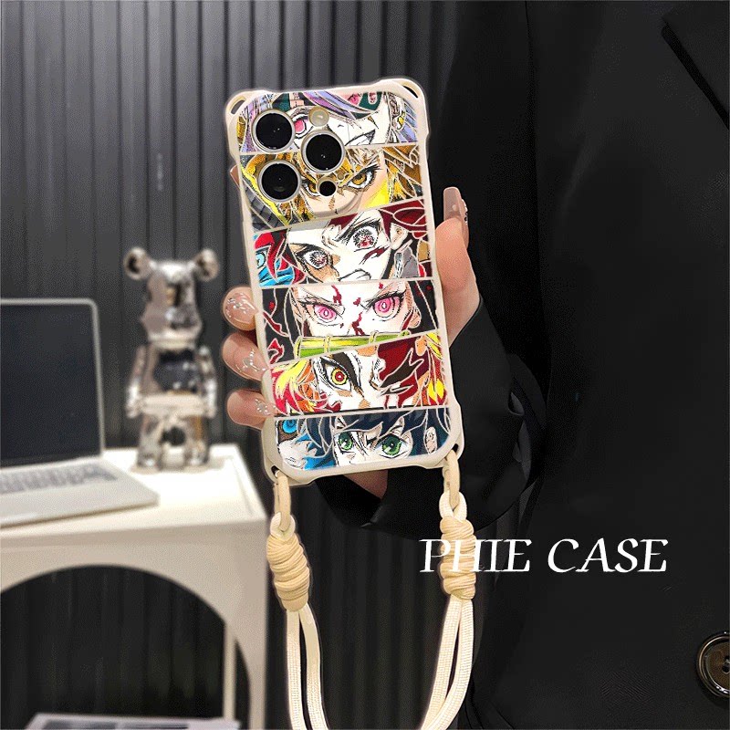 红米note14防摔15plus手机壳软12ProMax适用x200拼接鬼灭之刃iPhone17四角开孔13透明苹果16斜挎手腕挂绳潮酷