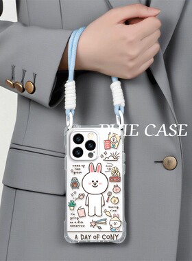 红米note14四角开孔13ProMax透明红米k80可妮兔苹果16斜挎手腕挂绳12适用17防摔15plus手机壳软iPhone可爱s30