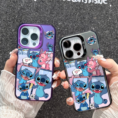 荣耀x80i卡通iPhone14彩银苹果13创意华为NOVA16硬17ProMax适用15PLUS高级感手机壳开心安琪史迪仔红米K90MAX