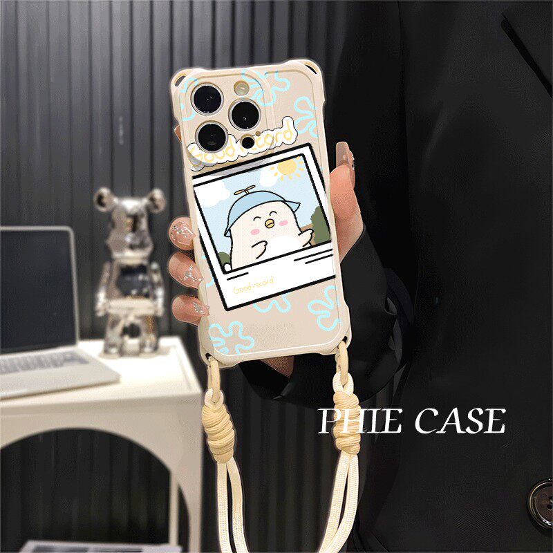 苹果16斜挎手腕挂绳12适用防摔15plus手机壳软iPhone14可爱小鸡OPPOFindx8四角开孔13ProMax透明荣耀300ins风