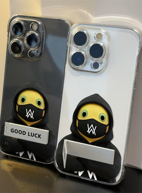 iPhone13硬透明苹果14创意带支架适用卡通苹果15PLUS超薄16口罩奶龙高级感手机壳小米17ProMax无边框一加ACE6