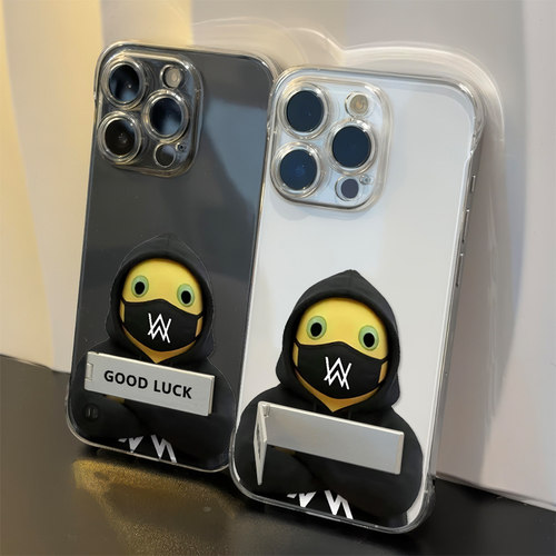 iPhone13硬透明苹果14创意带支架适用卡通苹果15PLUS超薄16口罩奶龙高级感手机壳小米17ProMax无边框一加ACE6