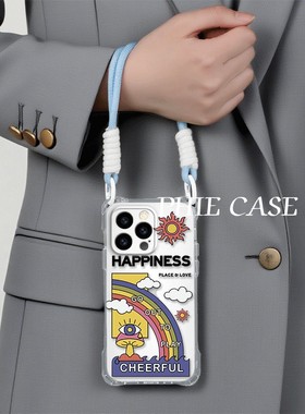 OPPOReno13英文彩虹苹果16e透明15plus手机壳软14四角开孔iPhone斜挎手腕挂绳12ProMax适用红米TURBO4防摔s30